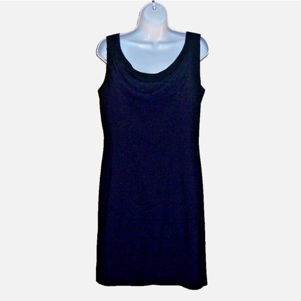 Virgo Petite Cowl Scoop Back Black Sheath Dress Size 10 Petite 10P - Picture 2 of 3